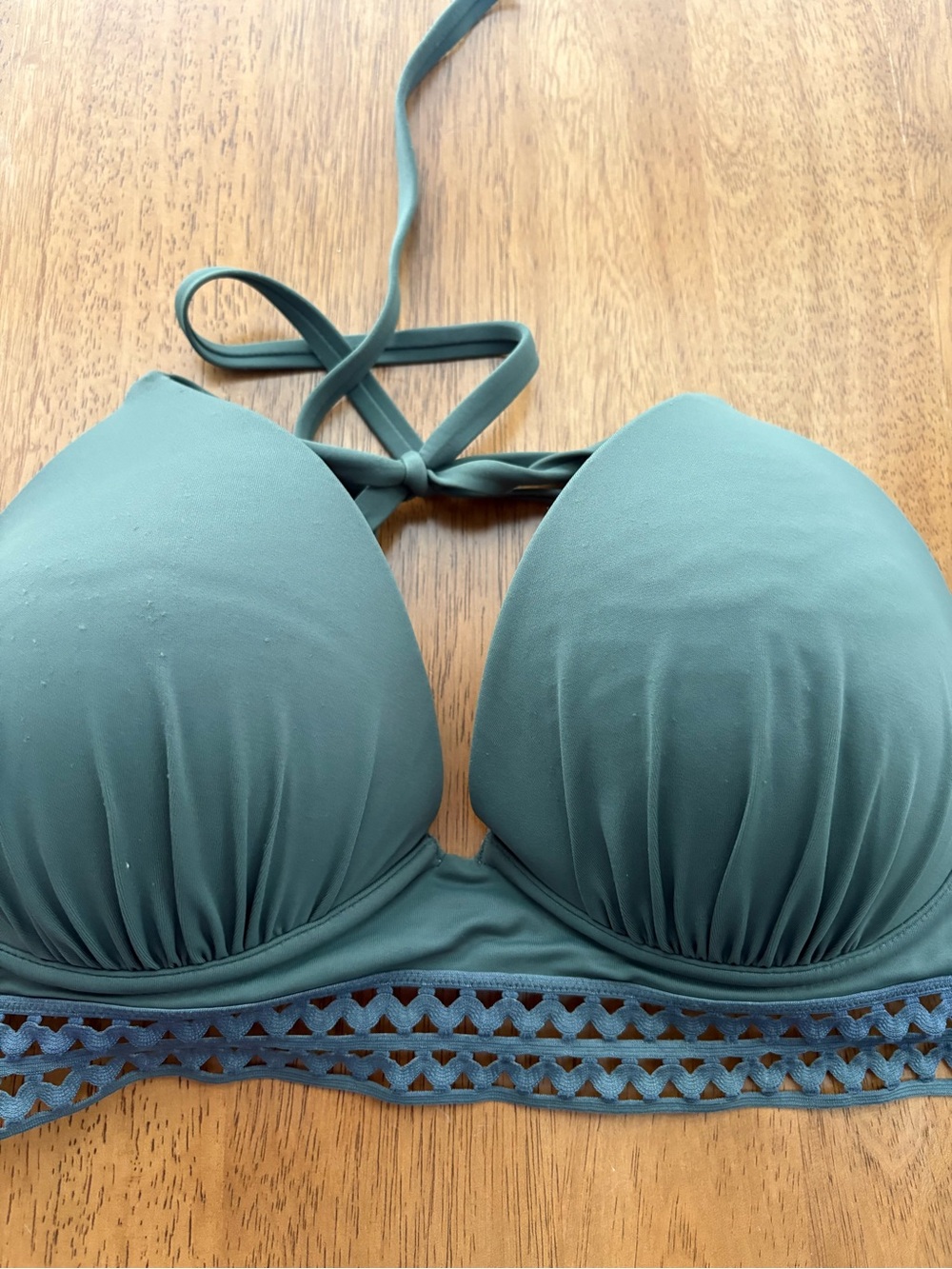 Shade & Shore Teal Green Halter Bikini Top with Lattice Band